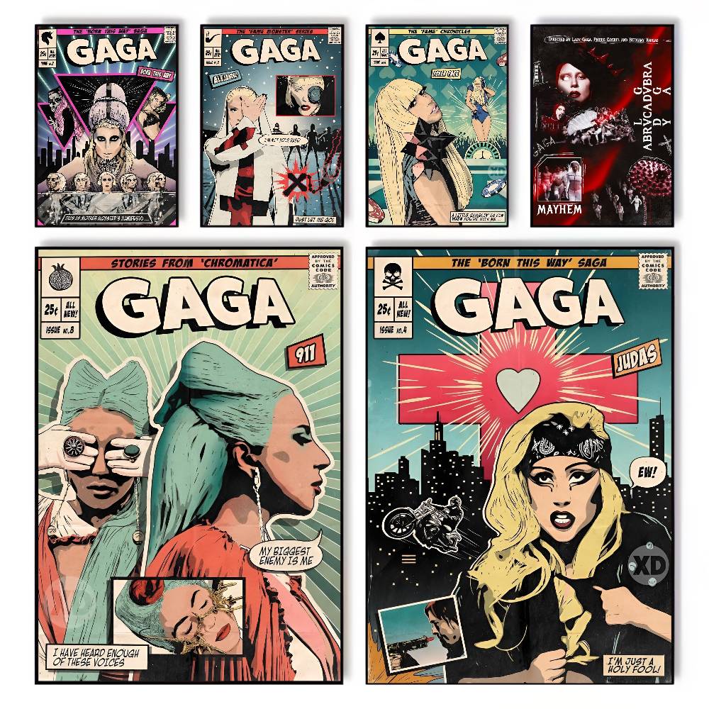 Vintage Fashion Prints For Wall - Famous Singer Lady Gaga Vintage Poster