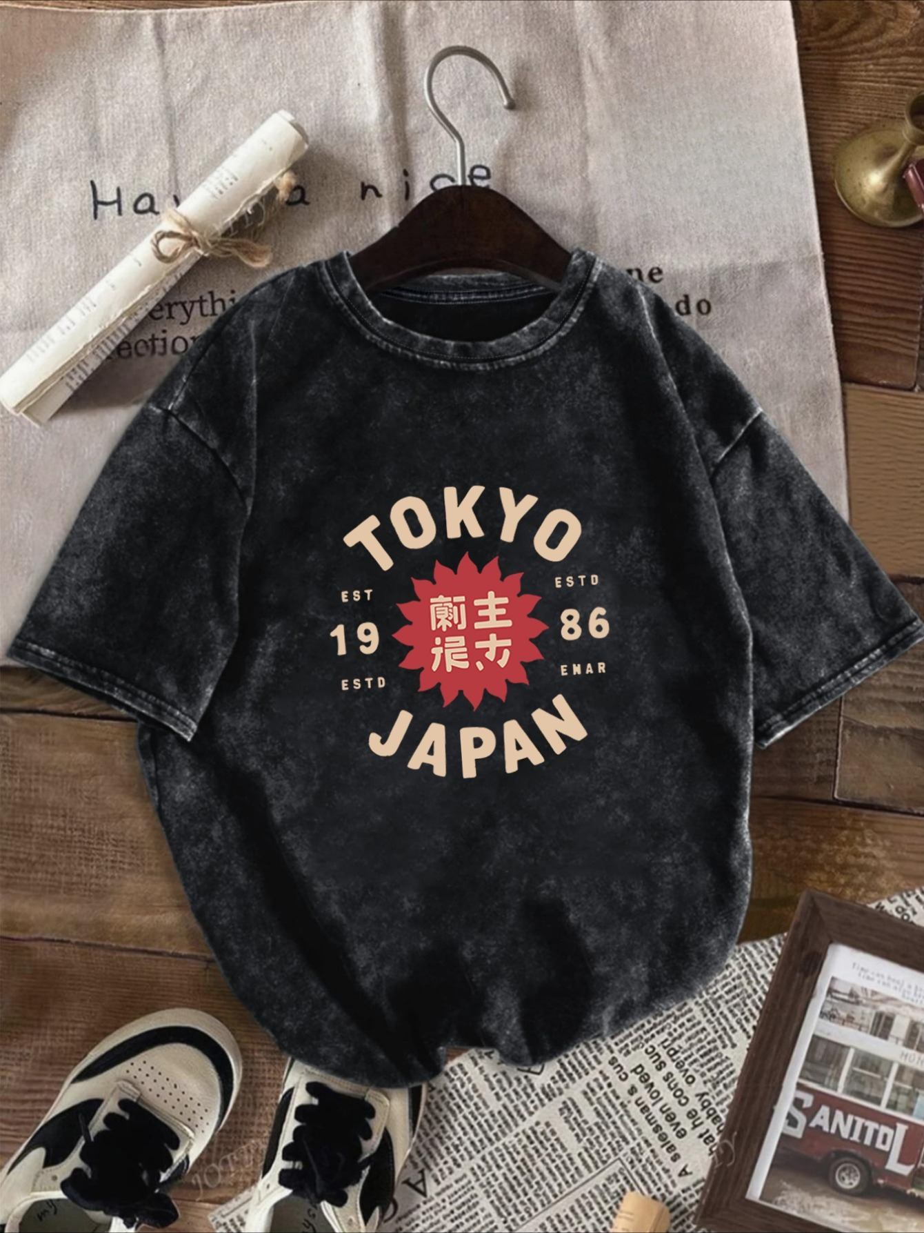 Vintage Fashion Tokyo - men'S Washed T-Shirt Vintage Washed Black