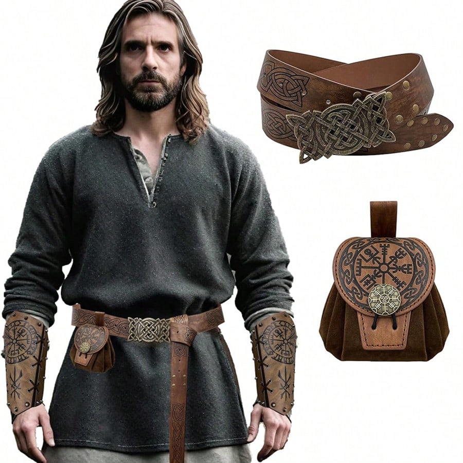 Vintage Fashion Faire - 2pcs/1pc Viking Belt Set - Engraved