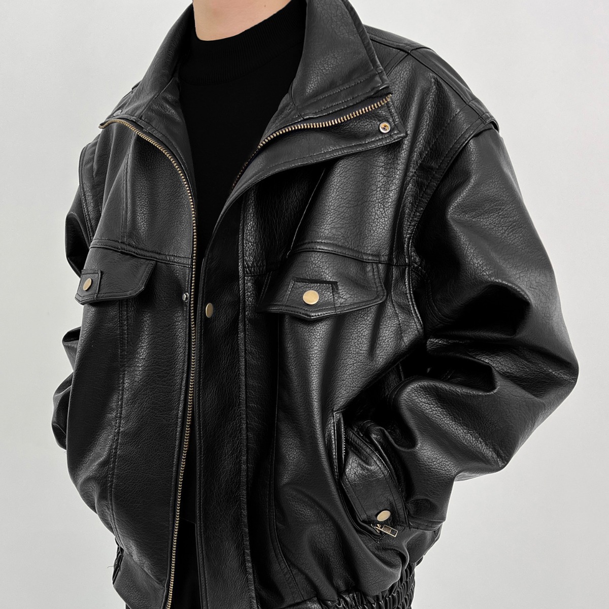 Pu Leather Men's Thickened Bik - Vintage Windbreaker Nylon avaliação e preço
