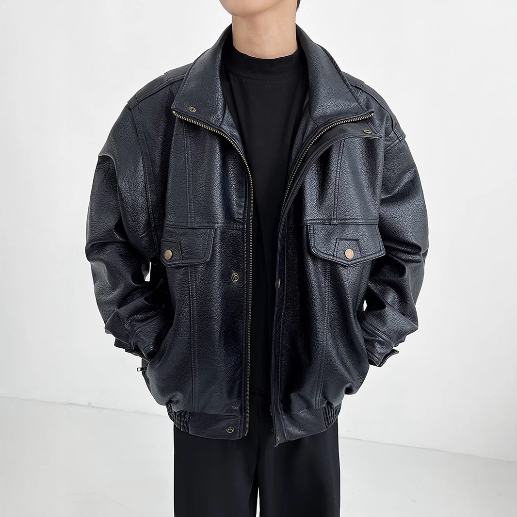 Pu Leather Men's Thickened Bik - Vintage Windbreaker Nylon avaliação e preço