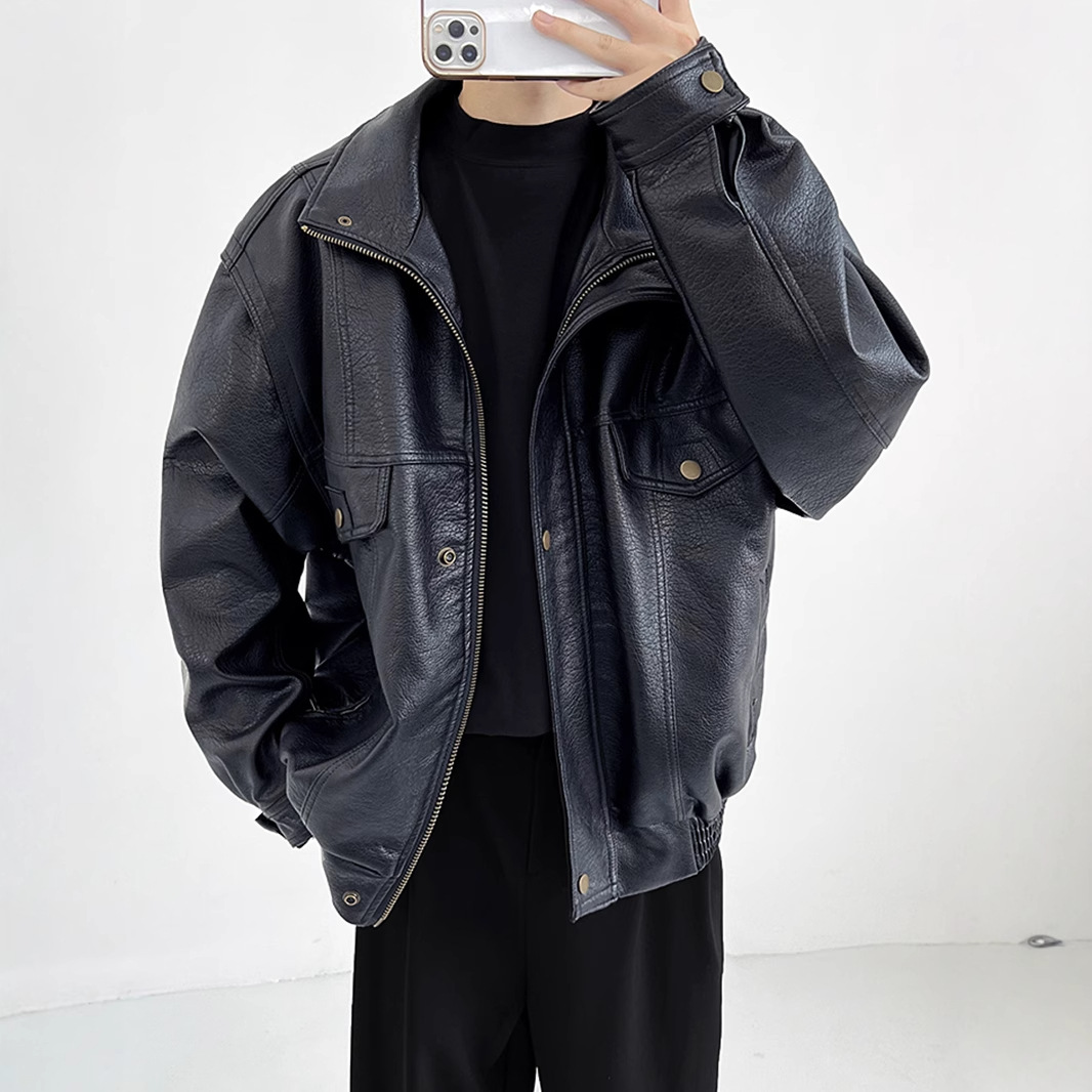 Pu Leather Men's Thickened Bik - Vintage Windbreaker Nylon avaliação e preço