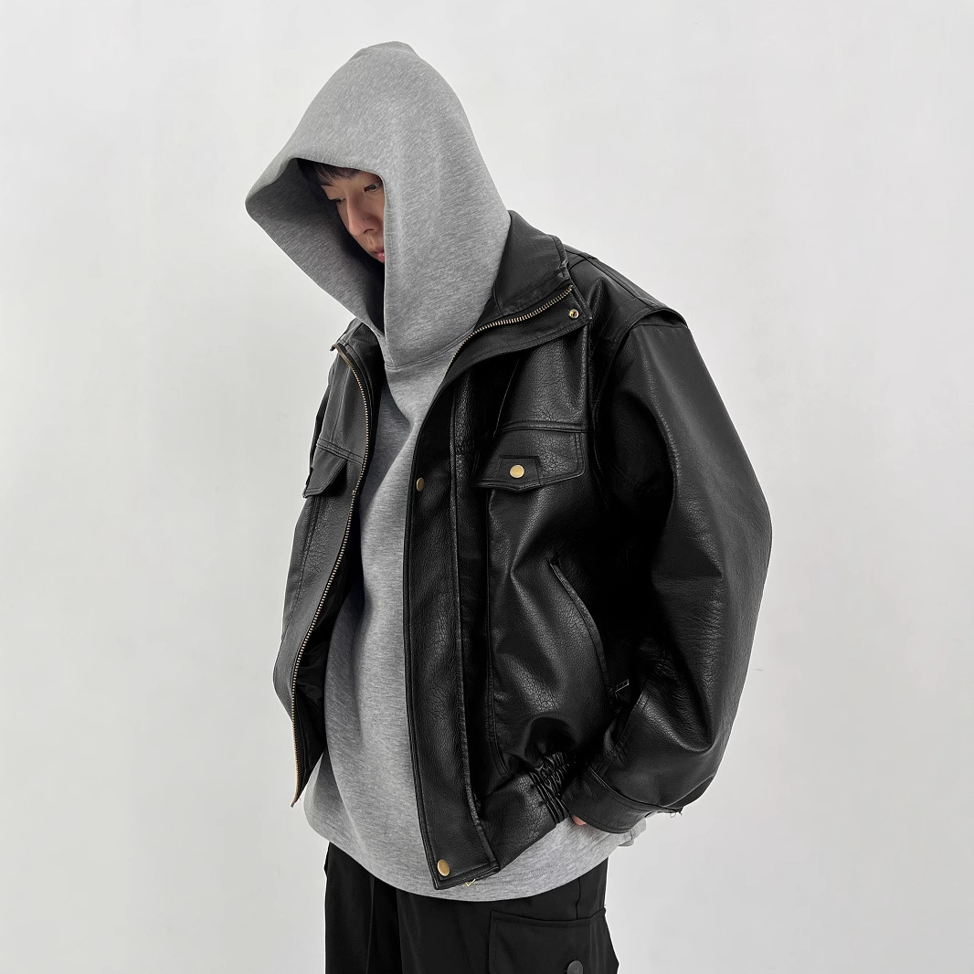 Pu Leather Men's Thickened Bik - Vintage Windbreaker Nylon avaliação e preço
