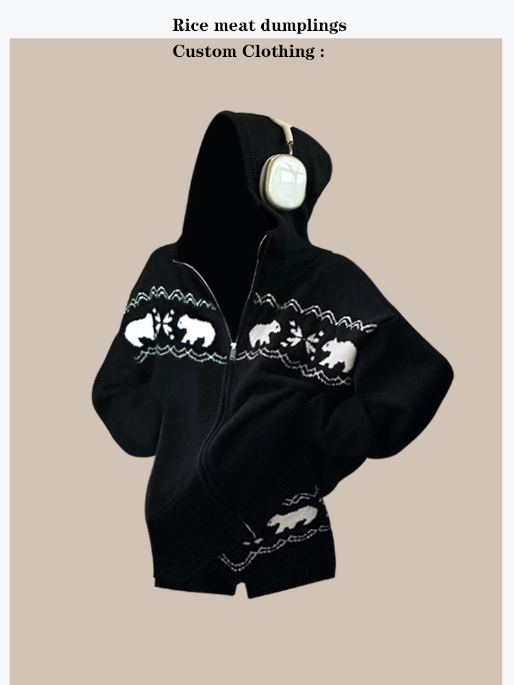 Black Fair Isle Hoodie Women's - Vintage Fashion Faire avaliação e preço