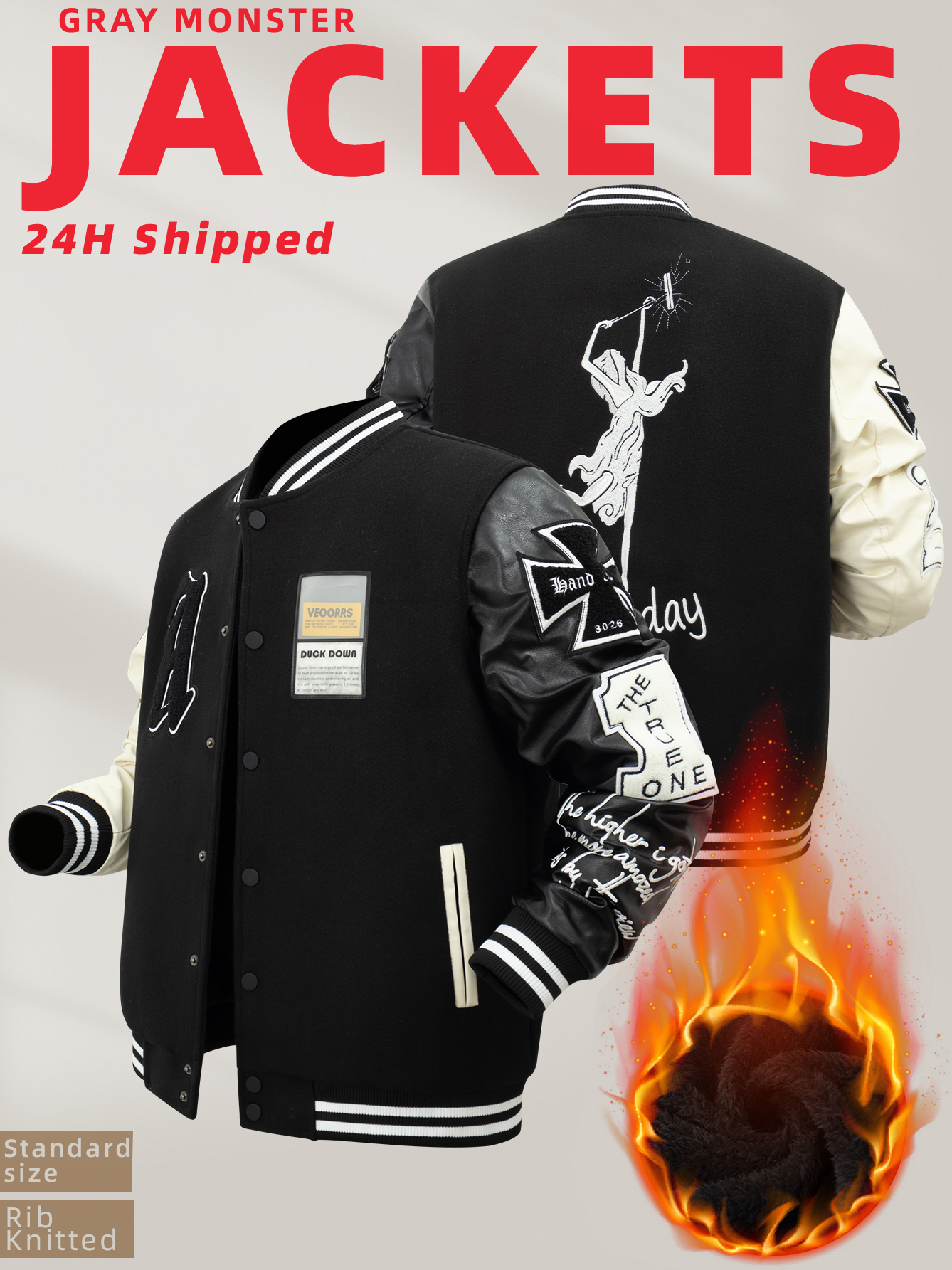 Men's Plush Inner Bomber Jacke - Varsity Jacket Wool avaliação e preço