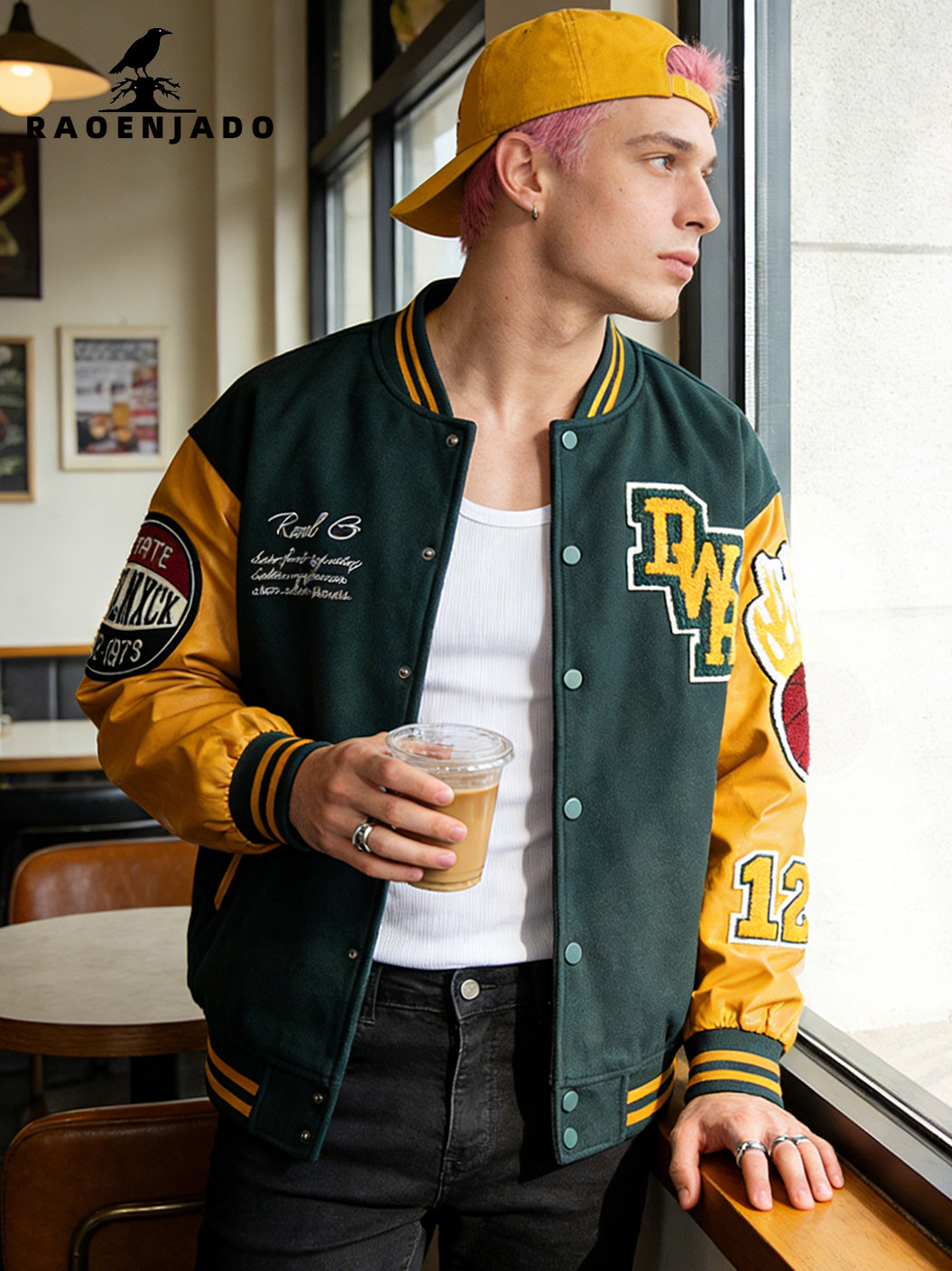 Men's Bomber Jacket Faux Leath - Varsity Jacket Wool avaliação e preço