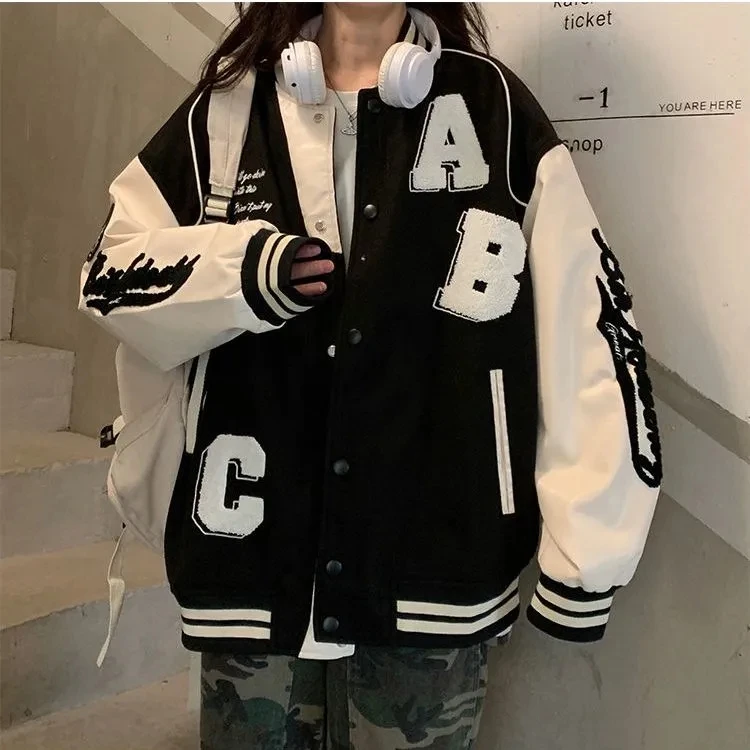 Y2k Lamb Wool Bomber Jacket Fe - Varsity Jacket Wool avaliação e preço