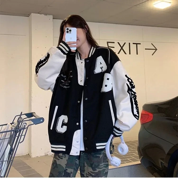 Y2k Lamb Wool Bomber Jacket Fe - Varsity Jacket Wool avaliação e preço